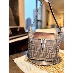 ✨ Authentic Fendi Zucca Shoulder Top Handle Crossbody Bag Canvas & Leather  FF